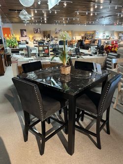 Black 5PC Faux Marble Counter Height Dining Room Set