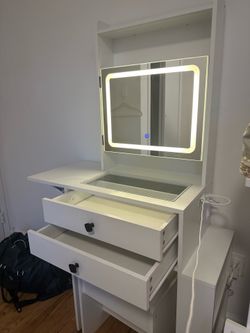 Vanity desk with LED Mirror, Storage & Charging Station