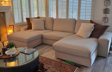 Beige U-Shaped Sectional Sofa with Chaise and Ottoman