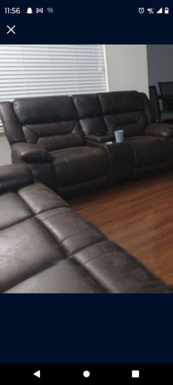 Dark Brown Faux Leather Reclining Sofa Set