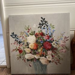Floral Rose Painted Canvas Wall Decor 25x25