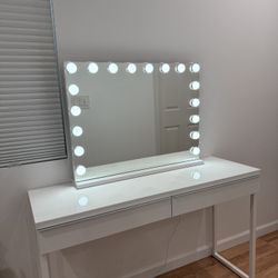 IKEA Vanity Desk & Hollywood LED Mirror Set