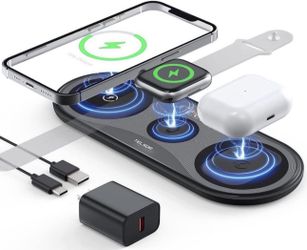 Wireless Charging Pad,TELSOR Portable 3 in 1 Wireless Charger Station for Multiple Devices,Ultra-Slim Travel Charging Pad for Apple Watch 7/6/5/4/3/2,