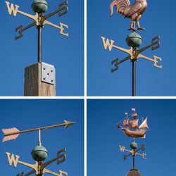 Vintage 40" Weather Vane Base Assembly – Solid Brass Directionals & Copper Globe