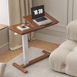 Adjustable Solid Wood End Table with Storage, Narrow Side Table with Drawer and Shelf, Slim Bedside Table
