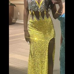 Yellow Sequin Prom Dress
