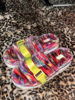 Fuzzy Tie Dye UGG Slides