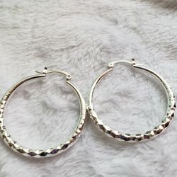 Medium Size Sterling Silver Plated Diamond 💎 Cut Earrings 