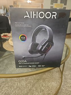 AIHOOR Gaming Headset with Stereo Surround Sound, Over Ear Headphones,Noise Cancelling Mic,Durable Steel Sliders,Ultra-Low Latency Games & RGB LED Lig