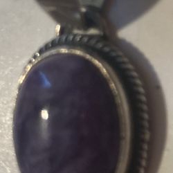 Vintage Sterling Silver 925 Pendant Nice Purple Swirl Stone Design