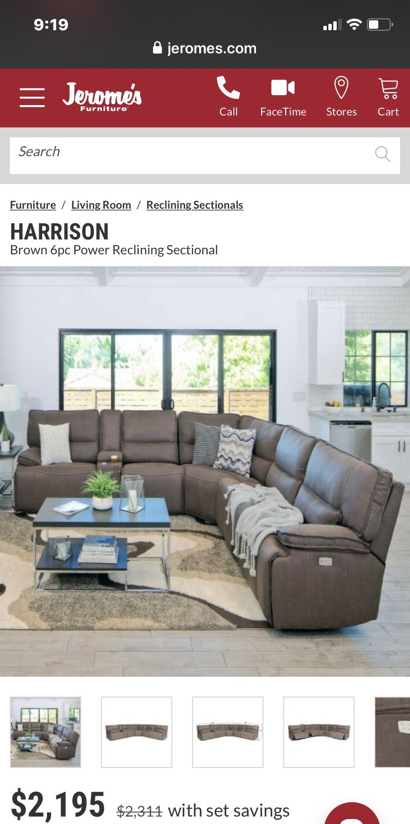 Jerome’s HARRISON Brown 6pc Power Reclining Sectional