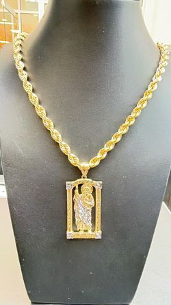 Rope chain 10kt gold st jude piece