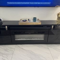 Glossy Color Changing Fireplace TV Stand Media Center 