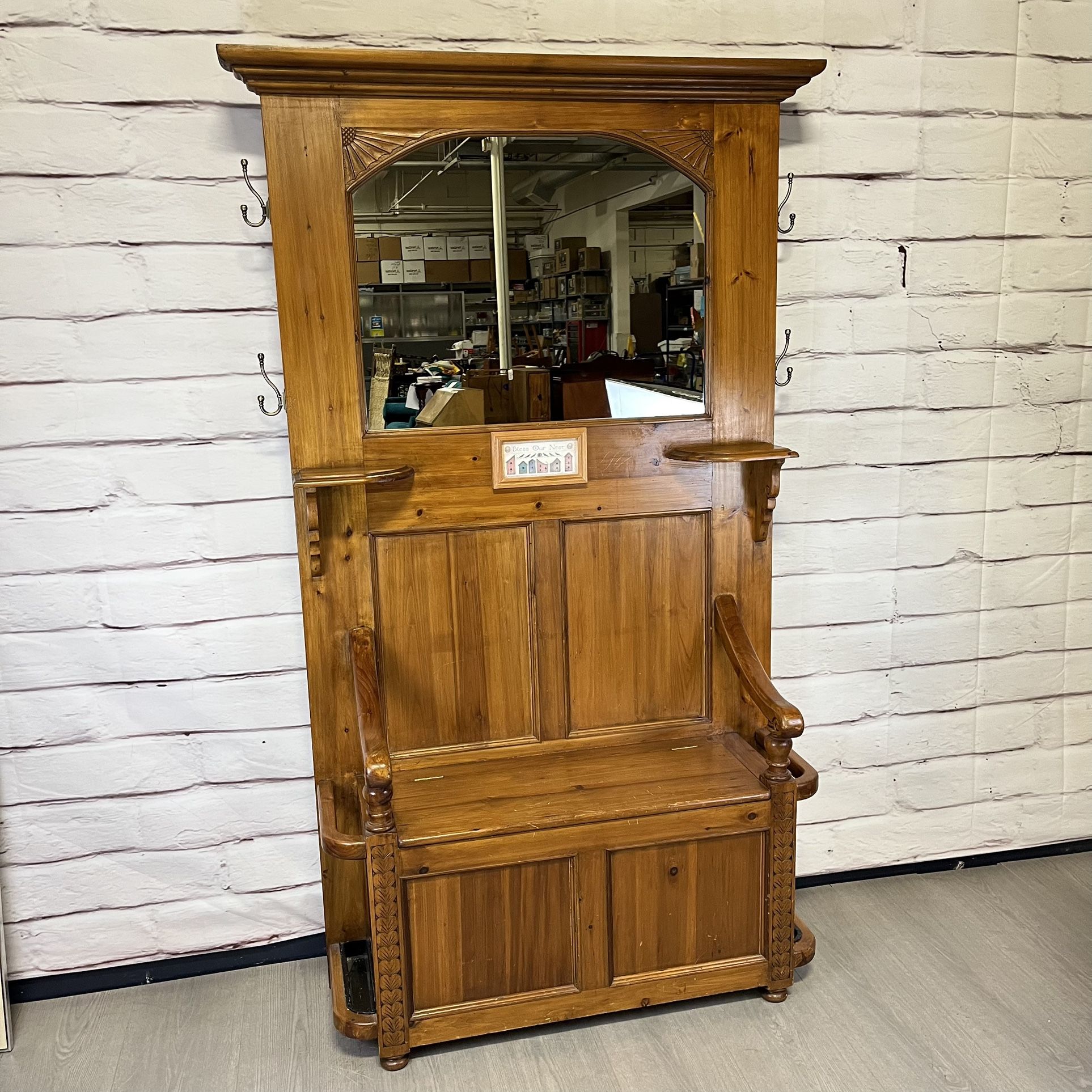 Mirrored Entryway Coat Rack Bench