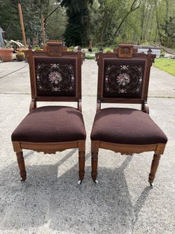 Antique Victorian Eastlake Needlepoint Chairs