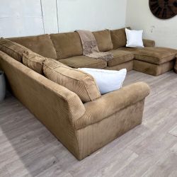 Fast Delivery Available — Boston Interiors Golden Brown Corduroy 3pc U Sectional Couch with Chaise