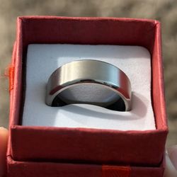 Flat Beveled Edges Titanium Ring with Brushed Center and Vibrant Blue Inside - size 8 and 8mm wide