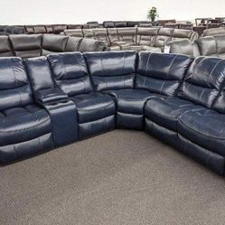 New Ink Blue Power Recliner Sectional Couch / Free Delivery 
