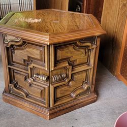 Mid-Century Modern Hexagonal Wooden Side Table