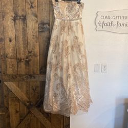 Beautiful long Cream And Gold Strapless Dress 