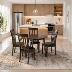 Dining Set 5pc Round Table with Drop Leaves and 4X Side Chairs Wooden Dining Furniture