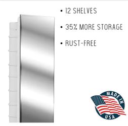 ZACA SPACECAB Media 16 in. x 36 in. x 3-1/2 in. Frameless Recessed 1-Door Medicine Cabinet with 12-Shelves and Polished Edge Mirror