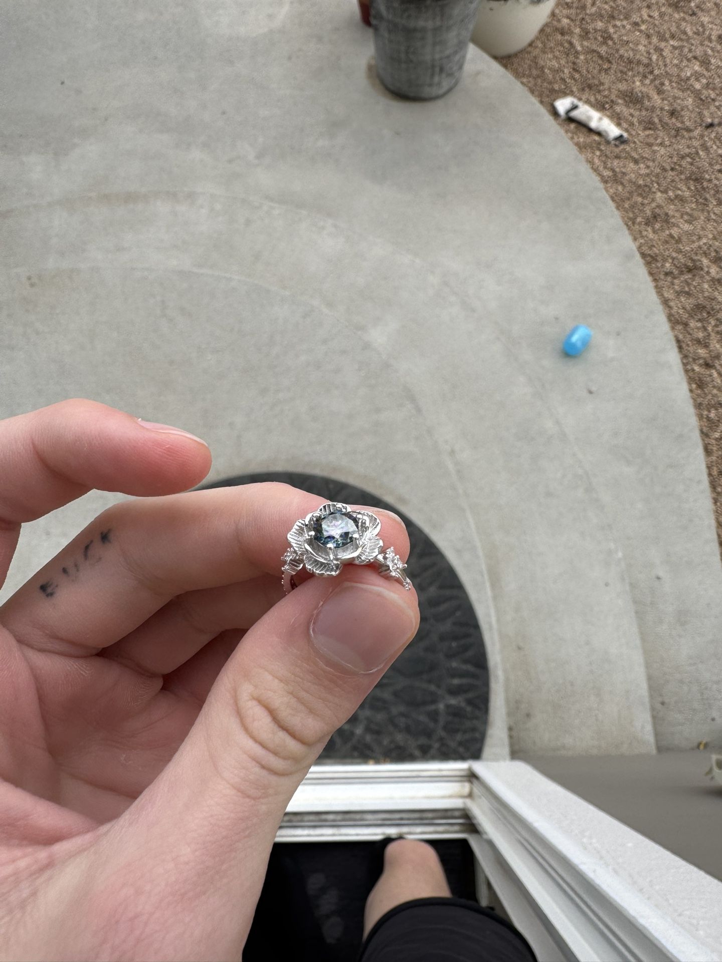 1ct Blue Flower Moissanite Ring Size 6