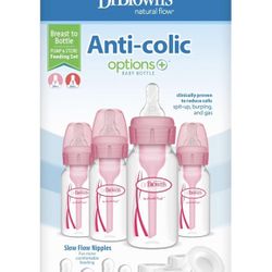 New Dr. Brown's Anti-Colic Baby Feeding Set with Slow Flow Nipples, Travel Caps, Silicone Pacifier