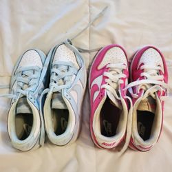 Two Pairs Nike pink and blue shoes, Size US 1 & 1.5 