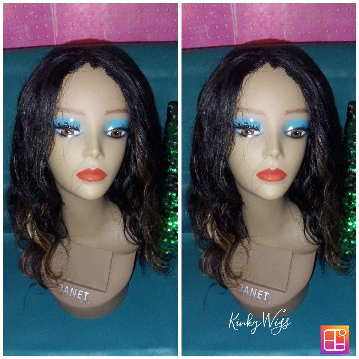 14" Brazilian Virgin Body Wave Blonde Highlights Hd Part Glueless Human Hair Wig