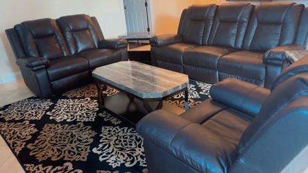 included set of tables included set upBlack Leather Reclining Sofa Set – 3 Piece Living Room Set  set of tables