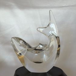 Orrefors Signed Crystal FISH Trout Paperweight Figure 6", Designed by Olle Alberius, Curved Tail Up Heavy, Sweden