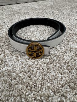 Tory Burch Miller Reversible Belt White Black Leather Gold Buckle Size L