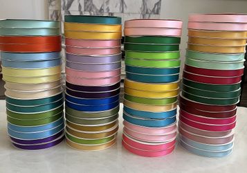 $5-1.6cm (5/8”) Polyester Satin Ribbon 100 Yards – Multiple Colors Available