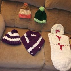 Crochet Hats & Scarfs, Baby Cacoon & Bathroom Sets