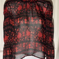 BB Dakota Steve Madden True Romance Women's Med Blouse Red Black Semi Sheer Top New w/o tags
