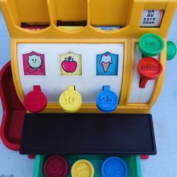 Vintage 1974 Fisher Price Cash Register with Coins Working Bell