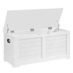 Storage Chest, 39.4 Inches Width Bench with 2 Safety Hinges Farmhouse Style, for Entryway, Bedroom, Living Room, Cloud White, SOFIE Collection ULSB061