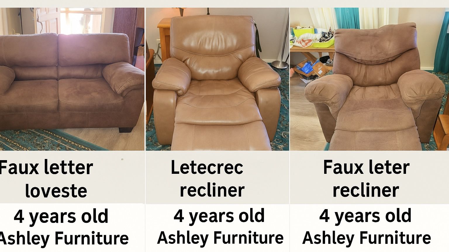 Reclining sofa and 2 reclining chairs. 4 yrs old. From Ashley Furniture. Used but all are in great condition. $100 for all or$50 each