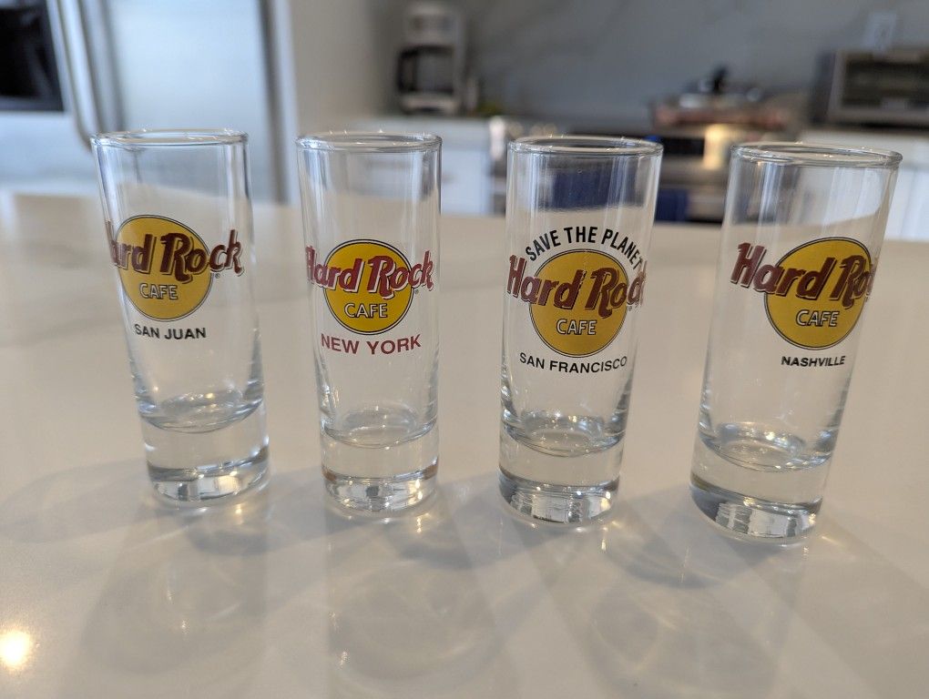 Hard Rock Cafe Tall Shot Glasses NY, SF, Nashville And San Juan