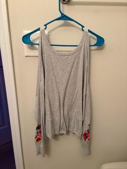 Gray Cold-Shoulder Sweater with Floral Embroidery