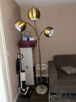 3-Head Brass Globe Floor Lamp w/ Marble Base