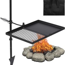 Portable Campfire Grill Grate with Griddle - Adjustable for Outdoor Cooking, new