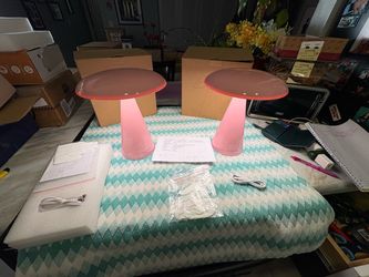 UANDWORLD set of 2 mushroom cordless rechargeable/touch control table lamps(pink or white) cordless