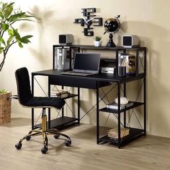 Brand New Industrial Black Metal Desk with Hutch