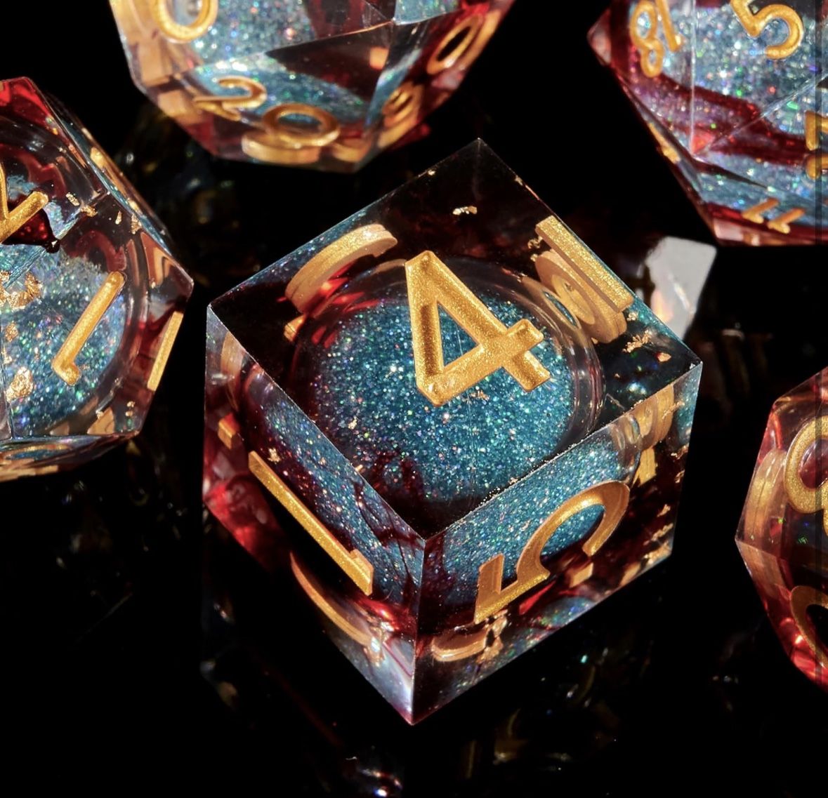 DND-Blue Flow Sand & Golden,DND Dice Set Handmade 7 Accessories Sharp Edge Dice for Dungeons and Dragons TTRPG Games, Multi-Sided RPG Polyhedral Resin