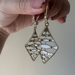 Italian Silver Vintage Filigree Diamond-Shaped Dangle Earrings