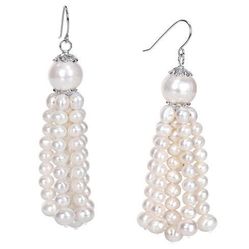 Pearl Earring, Dangle Drop Earring, Bridal Earrings, Sterling Silver ,Tassel Earrings 4.5 /11mm Pearl Earring,Wedding Earrings