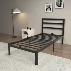 14 Inch Twin Bed Frames, Metal Bed Frame with Head Board, No Box Spring Needed