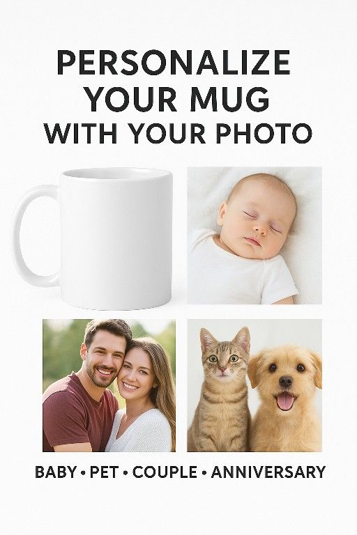 Personalized White Ceramic Coffee Mugs Custom Photo Name Holiday Birthday Gifts